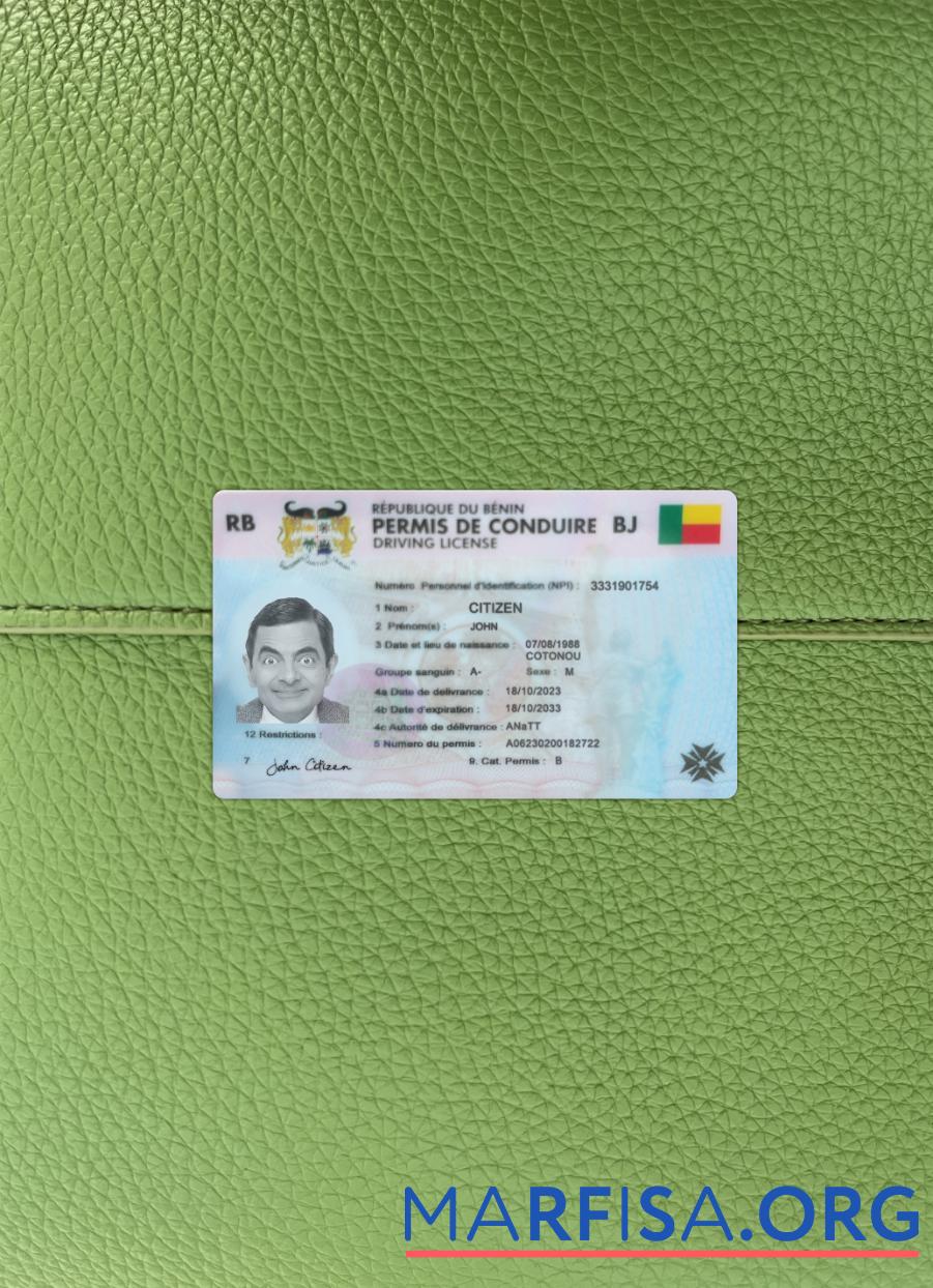 Printable Benin driving license photolook photolook download for verification
